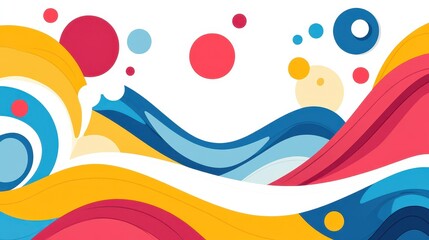 Wall Mural - Vibrant abstract waves flow in this modern flat illustration, enriched with playful textures for a lively visual appeal.