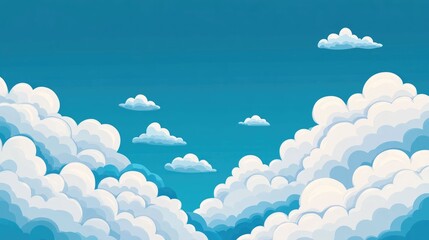 Poster - beautiful cloudy sky with fluffy white cumulus clouds in a flat minimalist design this serene tranqu
