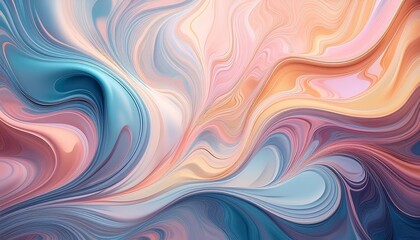 Poster - Abstract fluid art with swirling pastel colors in pink, blue, and cream creating a dreamy, dynamic background