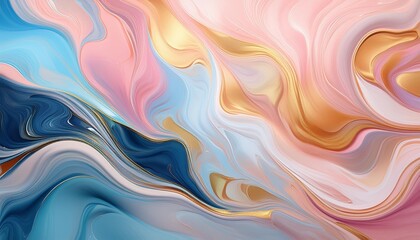 Poster - Abstract swirling patterns in vibrant colors of pink, blue, and gold, creating a smooth and fluid artistic design
