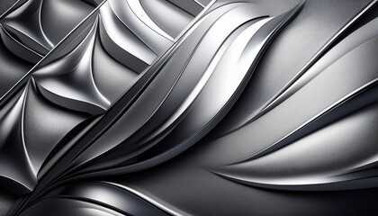 Poster - Abstract metallic waves with smooth textures and intricate patterns creating a sense of depth and movement in a monochromatic composition