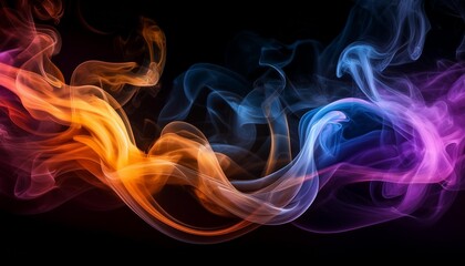 Poster - Abstract colorful smoke waves flowing gracefully on a dark background, showcasing a blend of vibrant hues and soft curves