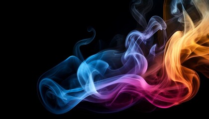 Poster - Colorful swirls of smoke in blue, pink, purple, and orange against a black background creating an abstract visual effect