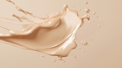 Poster - fluid motion of beige liquid creating dynamic splashes against a neutral background in afternoon lig
