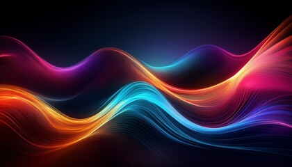 Poster - Abstract wave patterns in vibrant colors creating an energetic and dynamic visual representation of light and movement