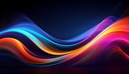 Poster - Colorful flowing abstract waves with vibrant gradients in blue, orange, pink, and yellow against a dark background