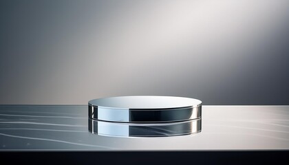 Poster - Sleek metallic container displayed on a smooth reflective surface, illuminated against a subtle gradient backdrop