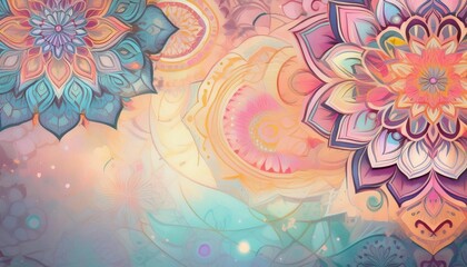 Poster - Vibrant mandala patterns with pastel colors and intricate designs, creating an artistic and soothing background for various applications