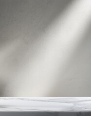 Poster - Minimalist background with a textured light gray wall and a marble countertop, creating an elegant and modern atmosphere