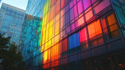 Wall Mural - Rainbow Reflection on a Modern Skyscraper