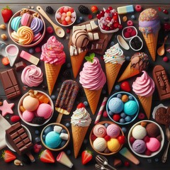 Wall Mural - Various kinds of colorful ice cream.