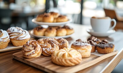 Assortment of Freshly Baked Pastries on Wooden Board