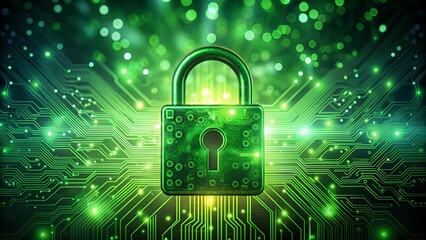 Poster - Digital Security Padlock with Green Circuitry Cybersecurity Illustration