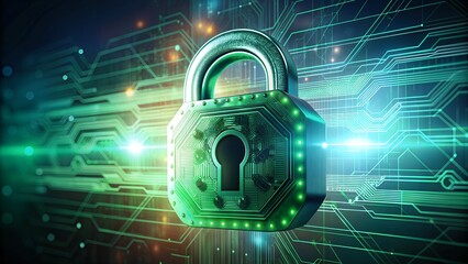Poster - Digital Security Padlock with Green Circuitry Cybersecurity Illustration