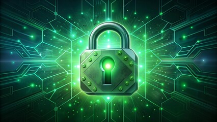 Poster - Digital Security Padlock with Green Circuitry Cybersecurity Illustration