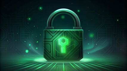 Poster - Digital Security Padlock with Green Circuitry Cybersecurity Illustration