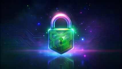 Poster - Digital Security Padlock with Green Circuitry Cybersecurity Illustration