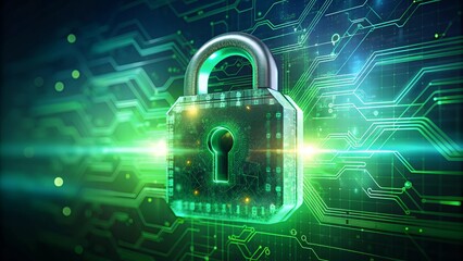 Poster - Digital Security Padlock with Green Circuitry Cybersecurity Illustration