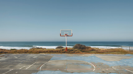 Wall Mural - A basketball court with a view of the ocean