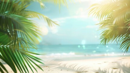 Wall Mural - Summer relaxation background with tropical beach and blurry sea for product ads