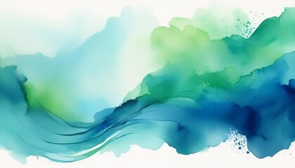 Poster - Abstract watercolor artwork featuring fluid shades of blue and green creating a soothing and serene landscape effect