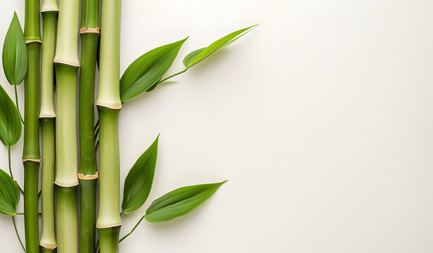 Green bamboo with leaves isolated on a white background with clipping path and full depth of field isolated on a white background, design