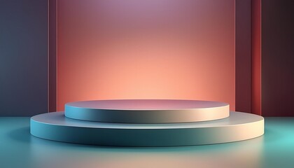 Poster - Abstract three-tiered podium with colorful gradient background, perfect for presentations, exhibitions, or display purposes.