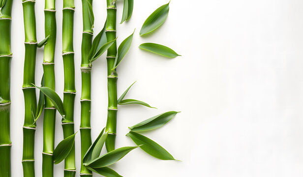 Green bamboo with leaves isolated on a white background with clipping path and full depth of field isolated on a white background, design