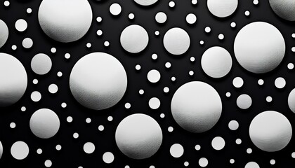 Poster - Abstract design featuring various textured white circles against a black background, creating a modern and visually striking composition