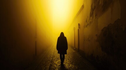 Poster - mysterious shadowy figure in a foggy alley