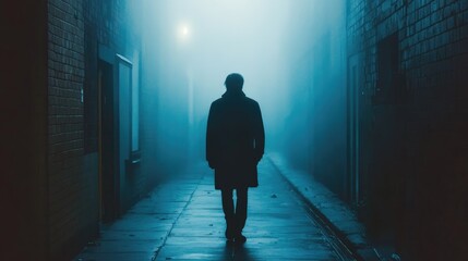 Poster - Mysterious shadowy figure in a foggy alley