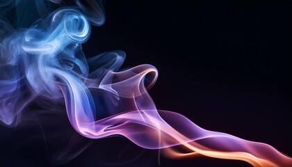 Poster - Abstract swirling smoke in vibrant hues of blue, purple, and pink against a dark background, creating a mysterious and ethereal atmosphere