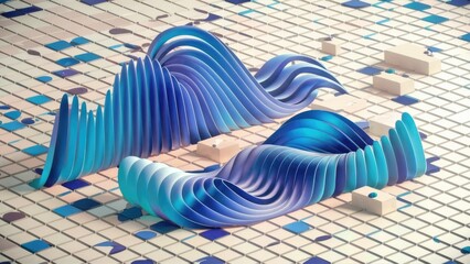 Poster - Abstract 3D Waves on White Mosaic Background Modern Technology Illustration Geometric Shapes Render