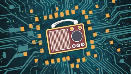 Aufkleber - electronic device printed circuit board featuring radio components conductors and contact pads engin