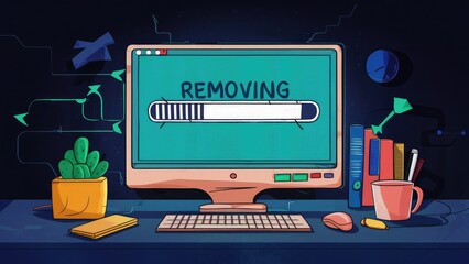 Poster - Computer monitor displaying a progress bar with the word Removing on a dark background