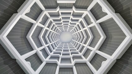Poster - Geometric Grid Pattern Featuring White Hexagons in Perspective View Contemporary Background Concept with Technology Lines and Light Gray Gradient