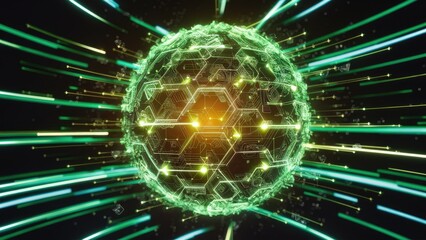 Poster - Glowing Lines Illustration of a Futuristic Green Cyberspace Technology Business Network