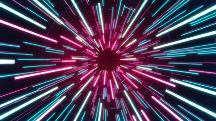 Poster - Vibrant Neon Technology Animation with Abstract Energy Flow and Multicolor Light Stripes for Dynamic Business Visualization