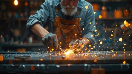 Wall Mural - Craftsman at Work:  A Close-Up View of a Skilled Metalworker's Passion