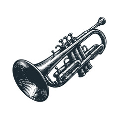 Sticker - The trumpet horn. Black white vector illustration.