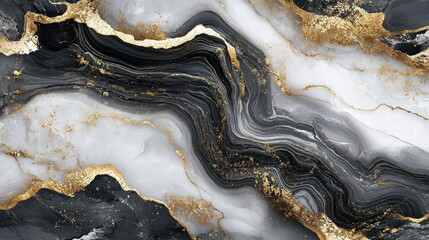 Wall Mural - Abstract Swirling Black and Gold Marble Texture