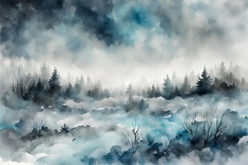 Wall Mural - Enchanted winter wonderland: frosty trees, snowy peaks, and a blanket of white silence