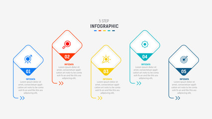 Wall Mural - Five Step Infographic design element template for presentation. info graphic illustration. process diagram and presentations step,  banner, flow chart, 5 option template.