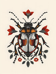 Wall Mural - Beetle traditional tattoo illustration