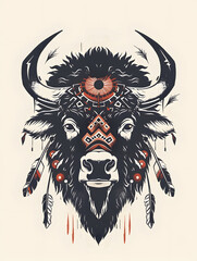 Wall Mural - Buffalo Head traditional tattoo illustration