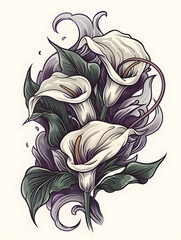 Wall Mural - Calla Lily flower traditional tattoo illustration