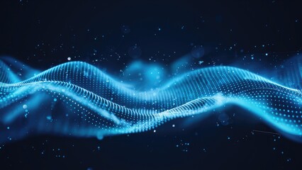 Poster - Futuristic abstract blue dot wave with particles and light showcasing a cyber technology theme Enhanced digital dot background and modern wave design