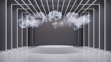 Poster - empty stage with directional white lighting and floating smoke on a transparent background ideal for