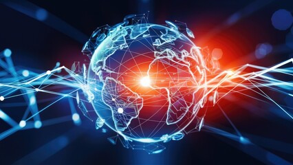 Poster - Visual representation of interconnected data and networks across a globe Conceptual imagery of global connectivity in business finance and data processing