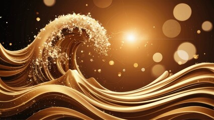 Poster - Abstract golden wave design with bokeh effect for festive celebrations Shimmering gold particle backdrop with lens flare illuminating for holiday greetings